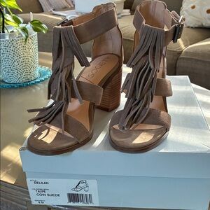 Society Brown Suede Fringe Heels